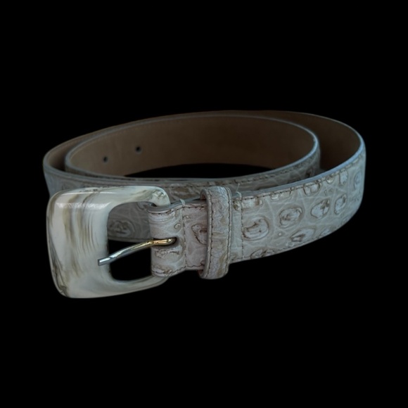 Carlisle Croc-Embossed Italian Calfskin Belt – Ivory – Size M main image 7